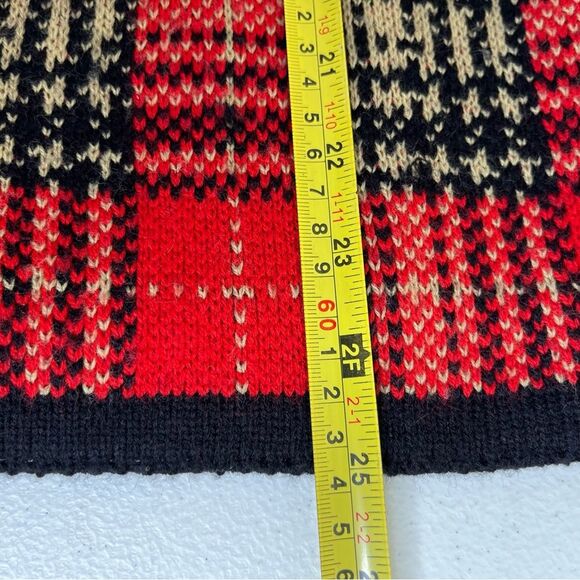 Crystal Kobe Red Plaid Cardigan Sweater Gold Button Front Pockets Women Small - Picture 9 of 10